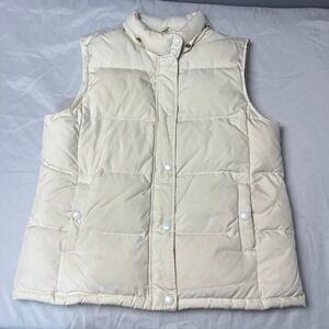 Vtg GAP‎ Womens Cream Puffer Down Filled Vest Full Zip Button Up Sleeveless Coat